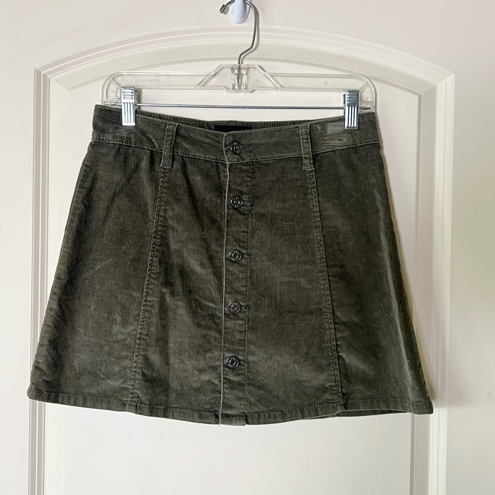 Celebrity Pink Olive Green Button-Front Corduroy Mini Skirt